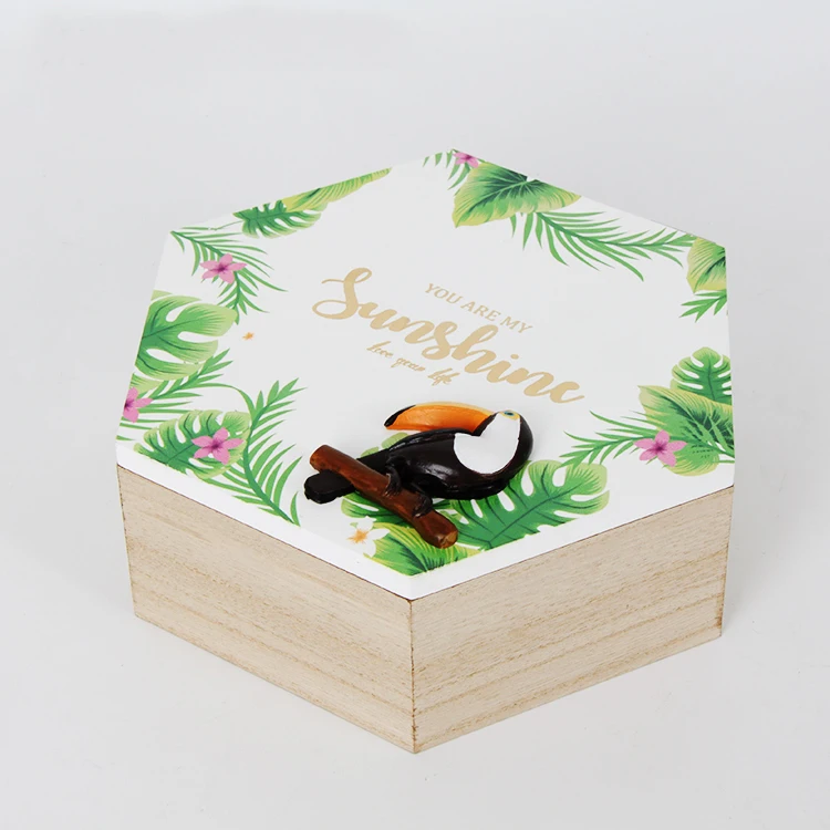 Шестигранная креативная деревянная шкатулка для украшений Toucan высокого качества Подарочная коробка органайзер косметики в подарок