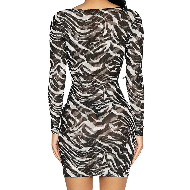 Print Long Sleeve Mini Dress Bodycon Sexy Streetwear Party 2022 Summer  Spring Women Clothes Y2K