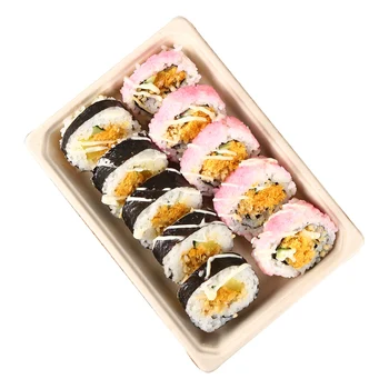 Biodegradable Sugarcane Bagasse Sushi Container Disposable Packaging Box With Anti Fog Lid