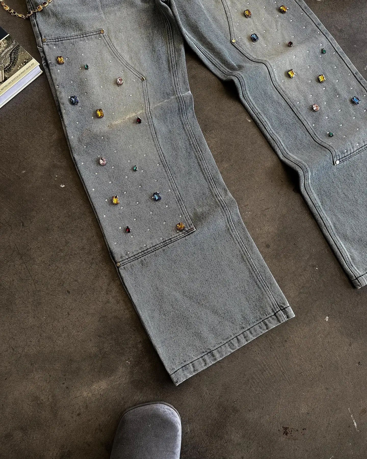 Baggy Jeans Custom Skate Streetwear Mens Washed Cotton Loose Fit Cargo Pants Rhie Double Knee Denim Jean Men_voghion.com