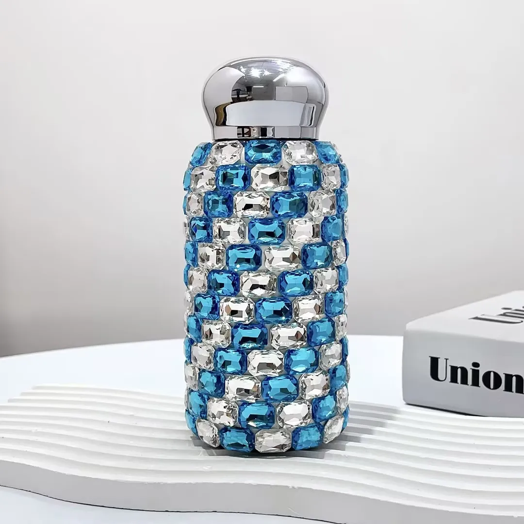 6/8oz Handmade Full Diamond Mini Pocket Tumbler Stainless Steel Thermos  Bottle Big Stone Gift Vacuum Water Bottle for Part