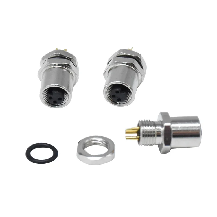 M5 Circular Automotive Waterproof Connector Rear-fastened Male Socket Solder Type 3 Pin Panel Mount IP67