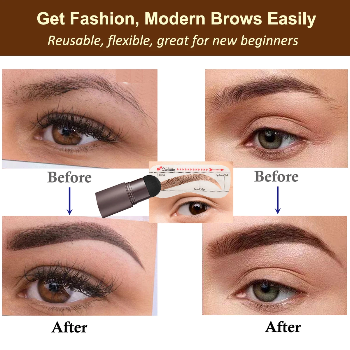 Набор штампов для бровей коричневого цвета, водостойкая Фирменная торговая марка, макияж глаз, одношаговый штамп для бровей, трафареты, штамп для бровей и набор для придания формы