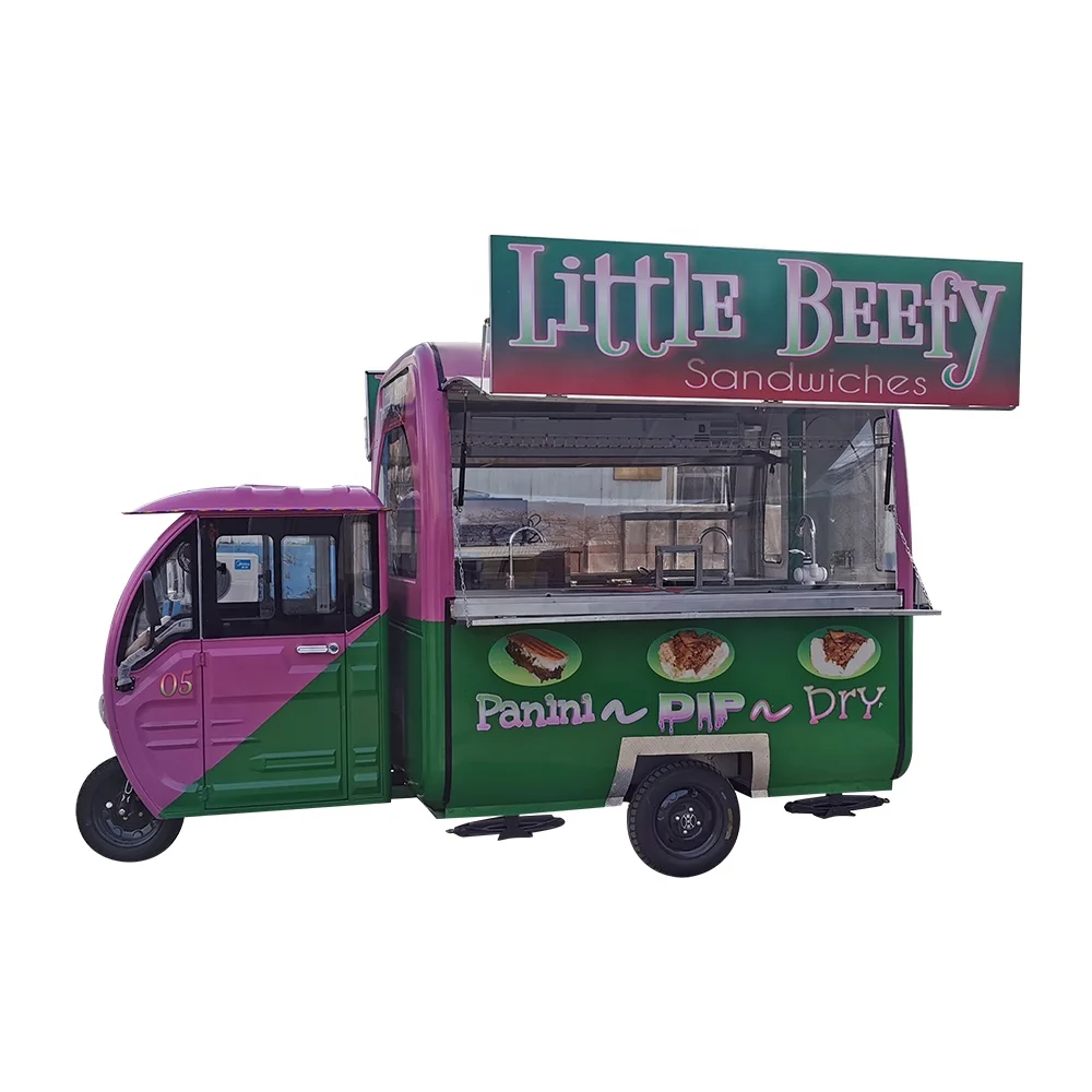 TUNE China Factory Outdoor Moto Three Wheels Electric Tricycle Ice Cream Truck Taco Food Cart for Sale