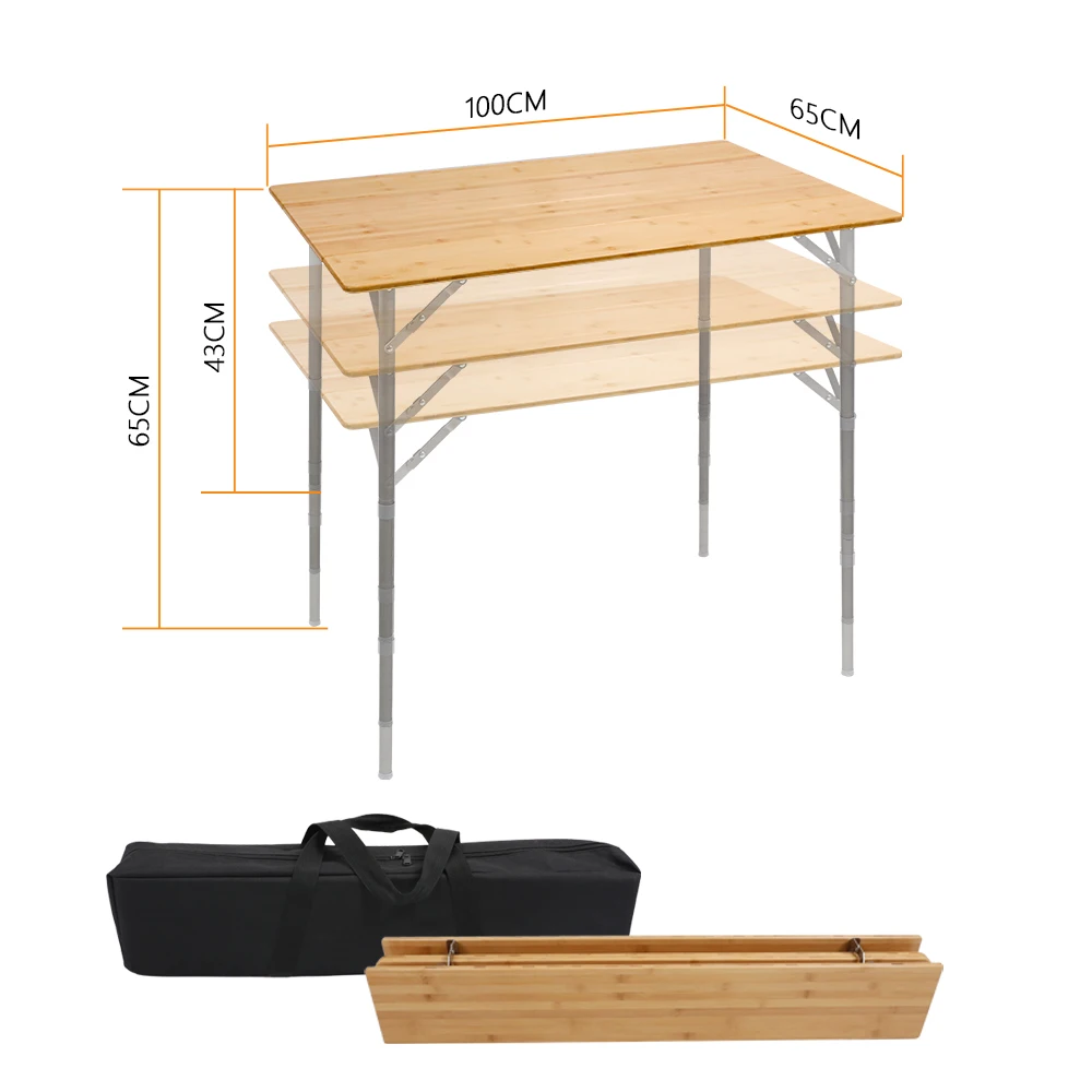 Складной Бамбуковый стол для кемпинга переносные столы легкие регулируемые по высоте Алюминиевый открытый пикника пляжа 4 складки