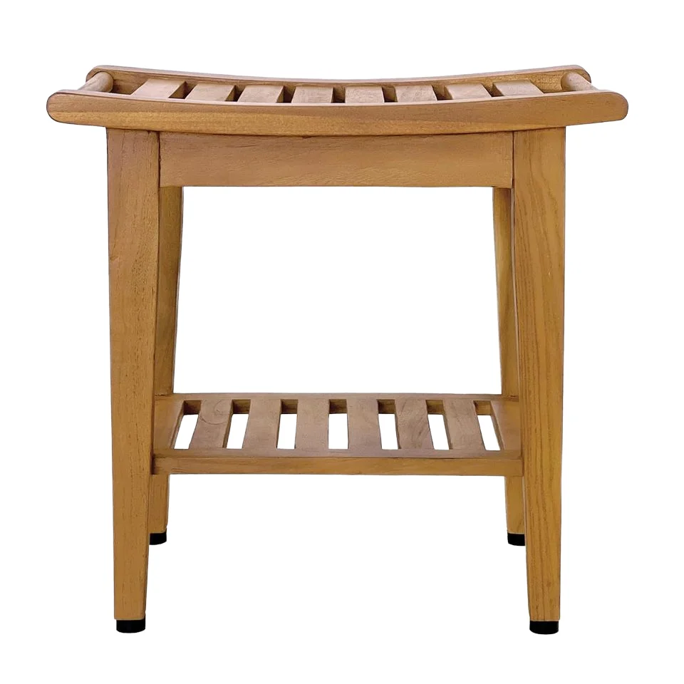Modern Eco-friendly Solid Teak Bathroom Shower/Bath/Spa Stool Bench with Bottom Shelf Fully Assembled