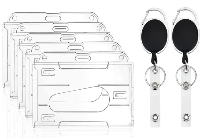 Multi Card ID Holder & Retractable Carabiner Badge Reel Vertical or Horizontal 