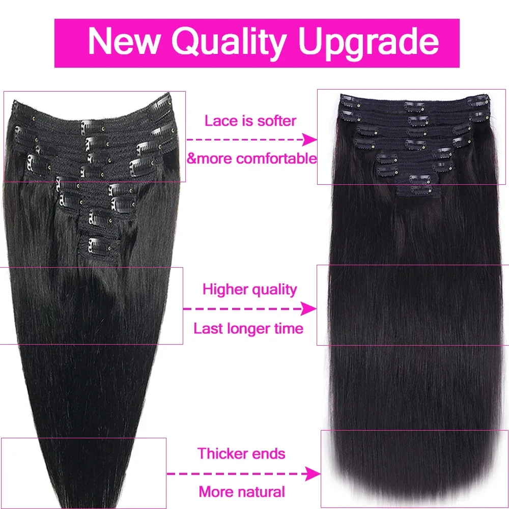 Clip in Hair Extension Human Hair 120G Natural Black Color Straight Brazilian Remy Hair for Women_voghion.com