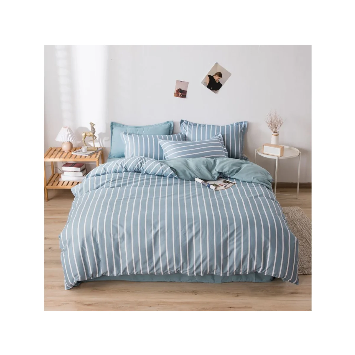 Navy Blue \u0026 Yellow Striped 4 Piece Bedding Set - Customizable Odm, image size:1201x1201