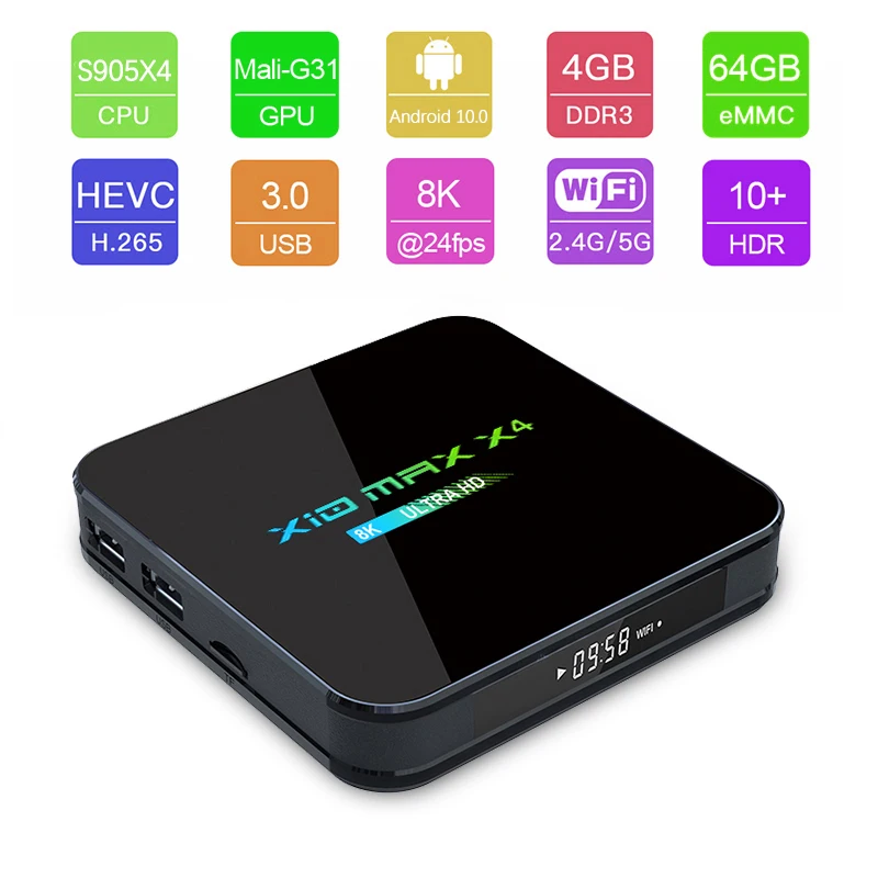 
 ТВ-приставка Amlogic S905X4 X10 MAX plus, 4 + 32 ГБ, 5G, Wi-Fi, BT4.0, Android 10,0  