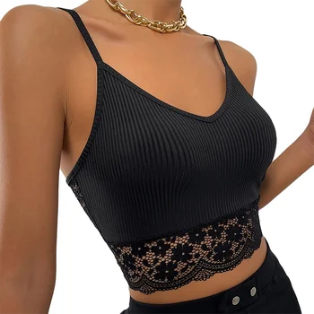 2024 New Women's Lace Sexy Vest Camisole Solid Color Strapless Short Collection Slim Fit Tank Top With Built In Bra