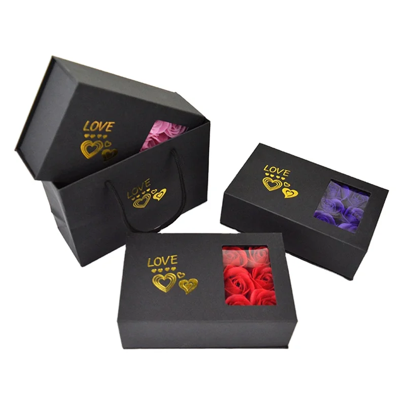 Custom CMYK Printing PVC Window Gift Paper Box with Rigid Magnetic Closure for Necklace Watch Packaging Valentine's Day Jewelry