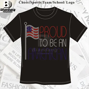 Hot Selling Independence Day Rhinestone Transfer Design Custom Bling USA Flag Rhinestone Transfer Motif for Tshirts