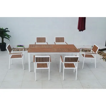 2022 Longang New Style  Outdoor Armless Plastic Wood Dining Table And Chairs Set 6 Seater Outdoor Garden Furniture Sets