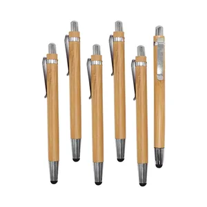 Promotion 2 in 1 Stylus Bamboo Ballpoint Pen With Personalized Custom Logo Advertisement or Business Gift