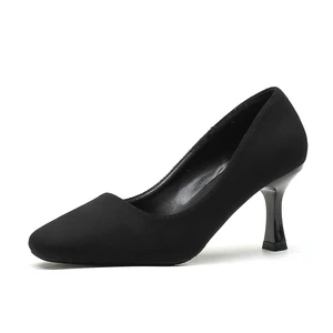 Black Suede Round Toe Stiletto Heels, 5CM/7CM Slip-On Formal Pumps for Summer