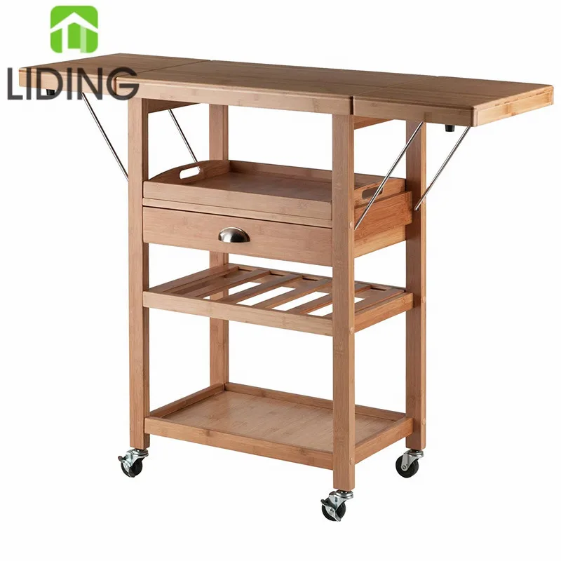 
Бамбуковая Кухонная Тележка, Бамбуковая Складная Кухонная Тележка 