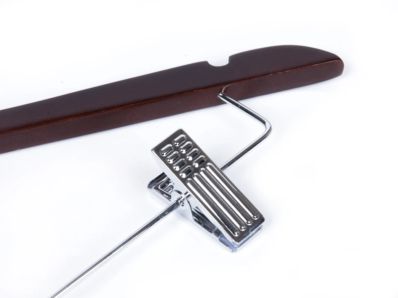 High Quality Custom  Clips Walnut Wooden Cloths Hangers with Chrome Hook