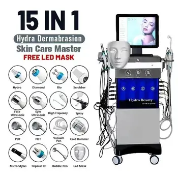 New Upgrade 15 in 1 Jet Peel Aqua Peeling Hydro Facial Machine Hydra Dermabrasion Skin Whitening Hydradermabrasion UK/EU Plugs