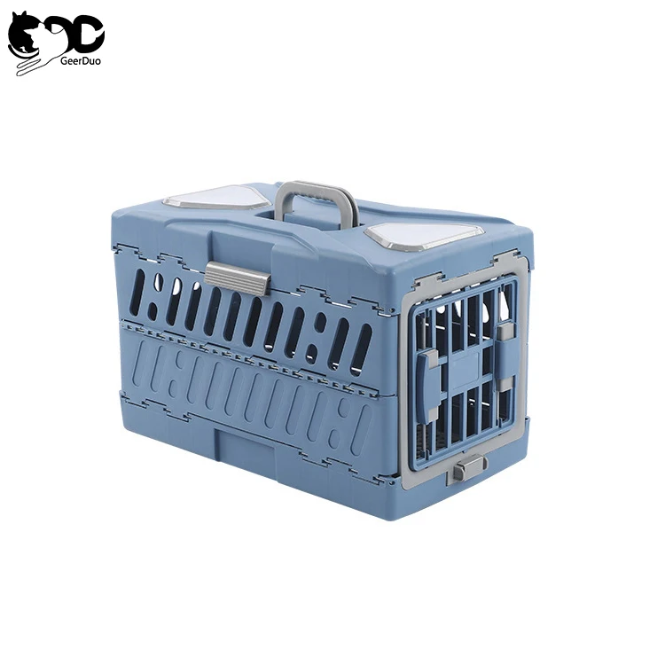 GeerDuo Portable Durable Collapsible Plastic Airline Approved 2 Sizes Hard Sided Pet Cat Dog Travel Kennel Carrier Crate Cage