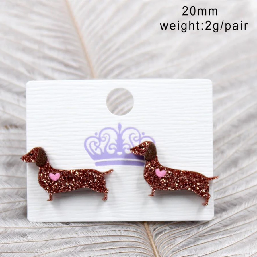 ERS082ER1039 Factory wholesale sausage dog earrings cute dachshund animal earrings girl glitter acrylic earrings factory