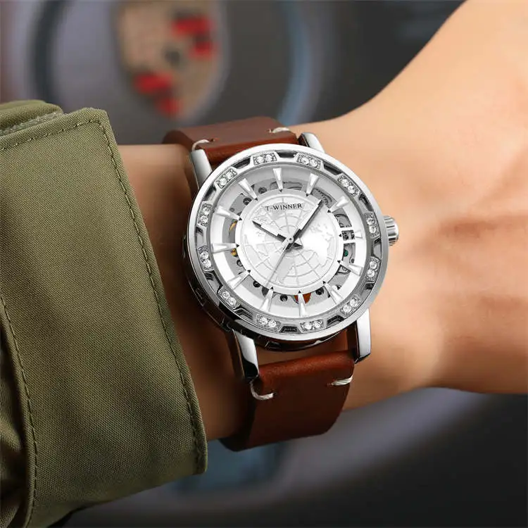 Победитель 8278, 10 лучших брендов, мужские механические часы с ремешком из натуральной кожи, водонепроницаемом автоматическом хранении, бизнес-релогио musculino