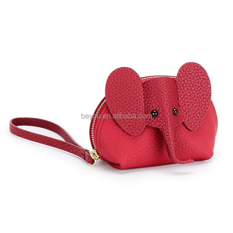 DST Inspiration High Quality Creative Cowhide Leather Elephant Lichi Grain Coin Purse Wallet Women Mini Card Holder Bag