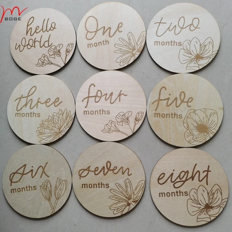  Floral Theme Monthly Milestone Tags Natural Wood Milestone Disk