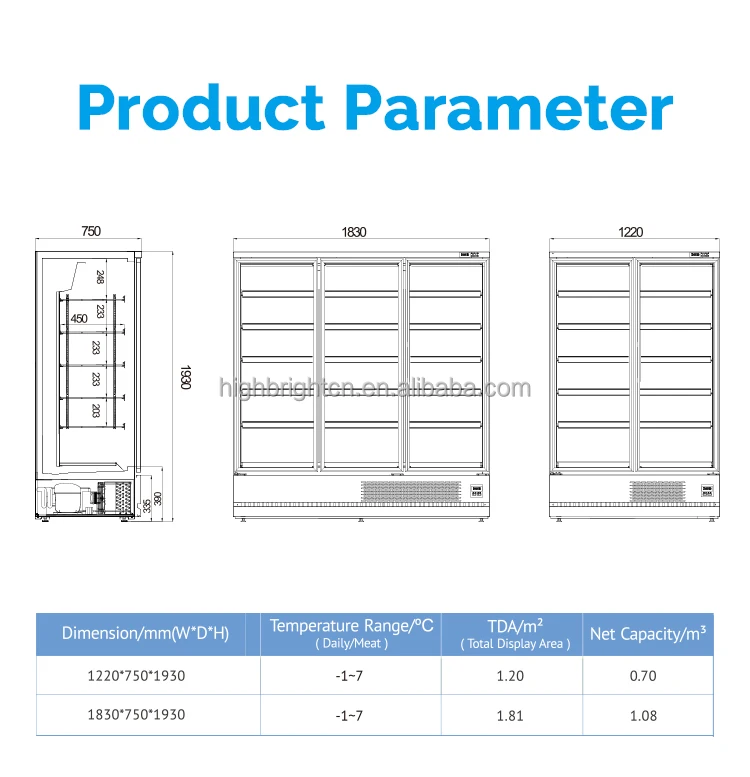 Display Fridge Size Supermarket Display Refrigerator - 3 Doors, LED Lights