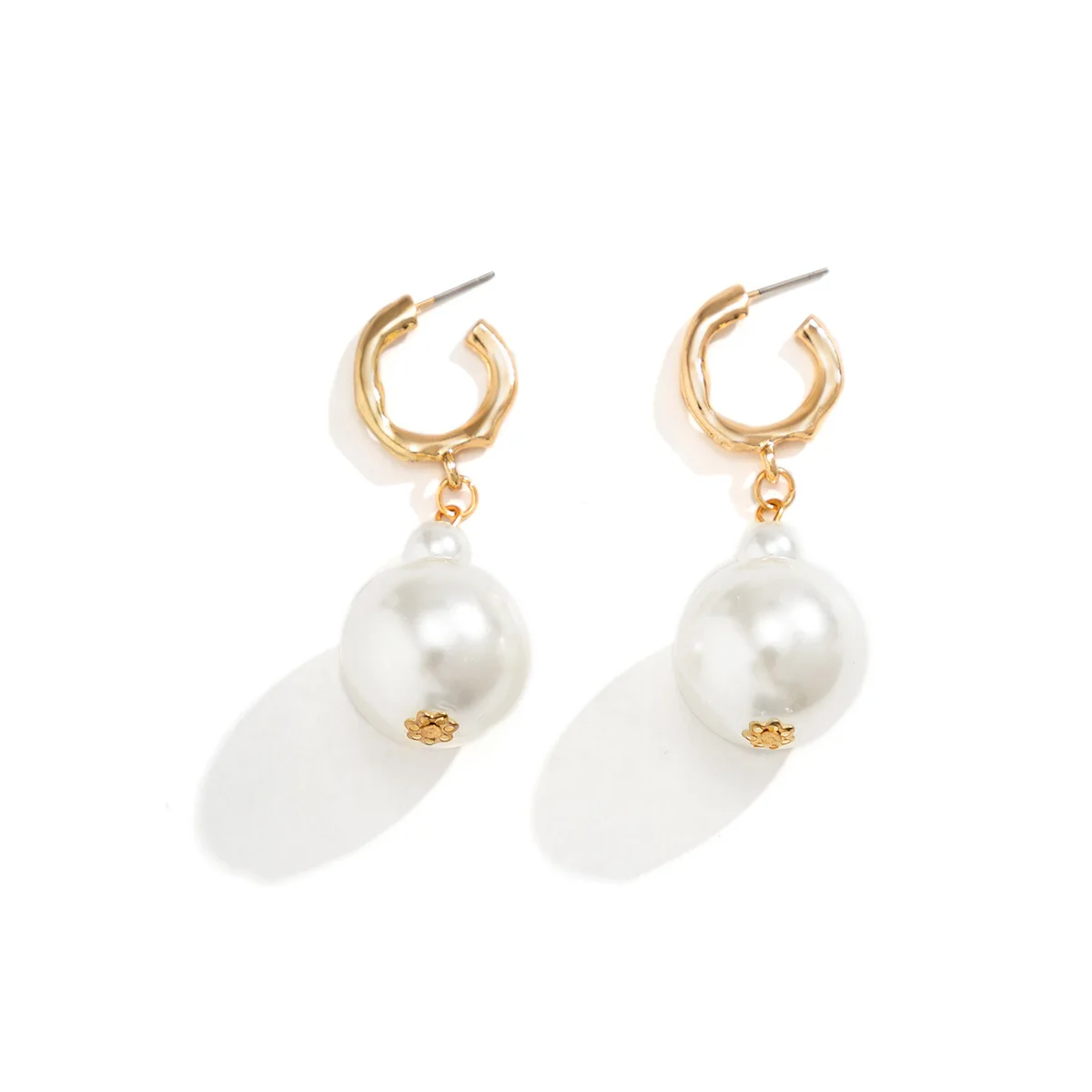 Elegant Big Pearl Gold Plated Drop Earrings Jewelry Statement
