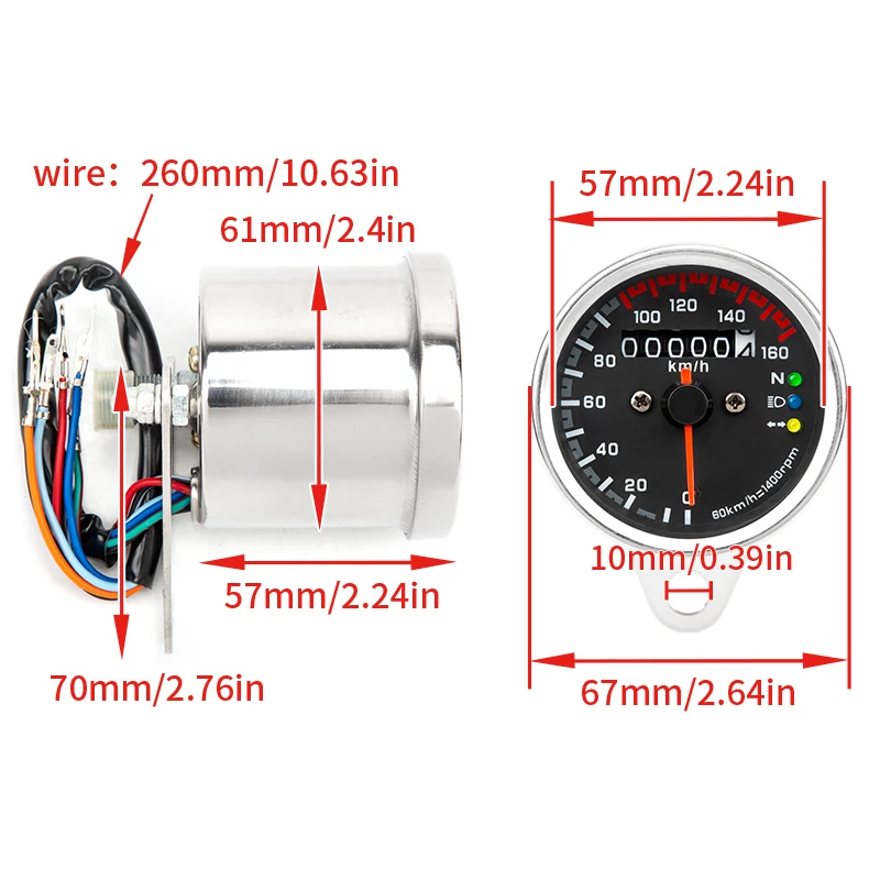 Compteur de de moto Tachymètre électronique, DC 12 V - Rétroéclairage LED universel - Tachymètre électronique