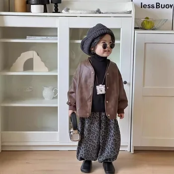 Kids' overcoat baby Autumn top boys' autumn children's clothing 2024 Autumn New retro soft leather coat