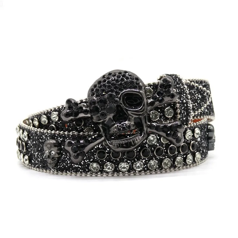 2376 Western Men Women Rhinestone Belts Crystal Skulls Studded Bling Stylish Rhinestone Skull Belt for Men & Women - Western  main image 2