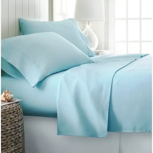 Wholesale Wrinkle Free Hypoallergenic 4pcs Double 200TC Microfiber  Seersucker Polyester Bed Sheet Set details