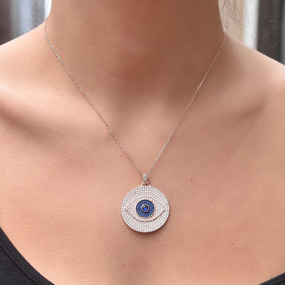 Gold Evil Eye Necklace with Cubic Zirconia