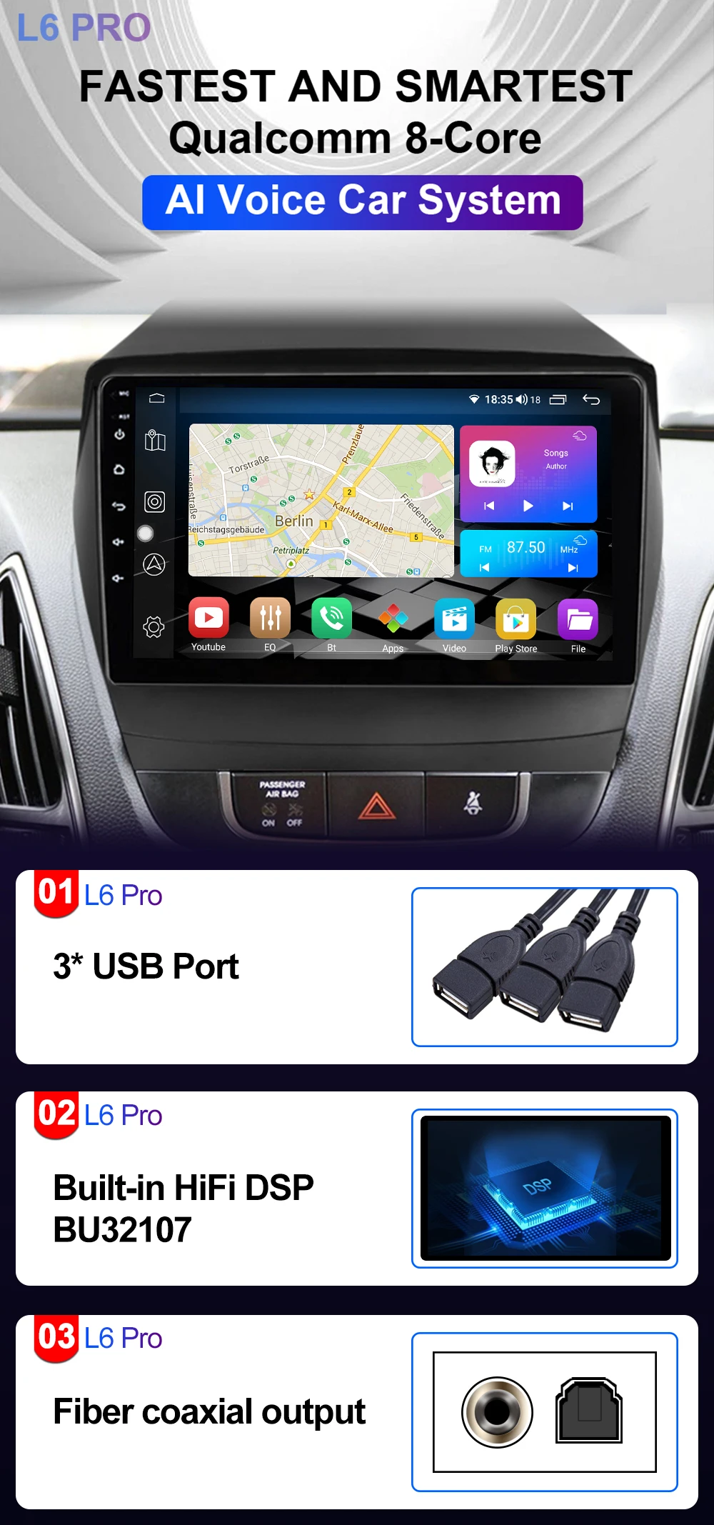 LEHX L6 Pro 2 Din Android 12 Car Radio for Hyundai Tucson