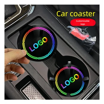 New Car Acrylic Cup Holder with 7-Color Changing Light Mat Roller Coaster Atmosphere Car Coaster Interior Accessories