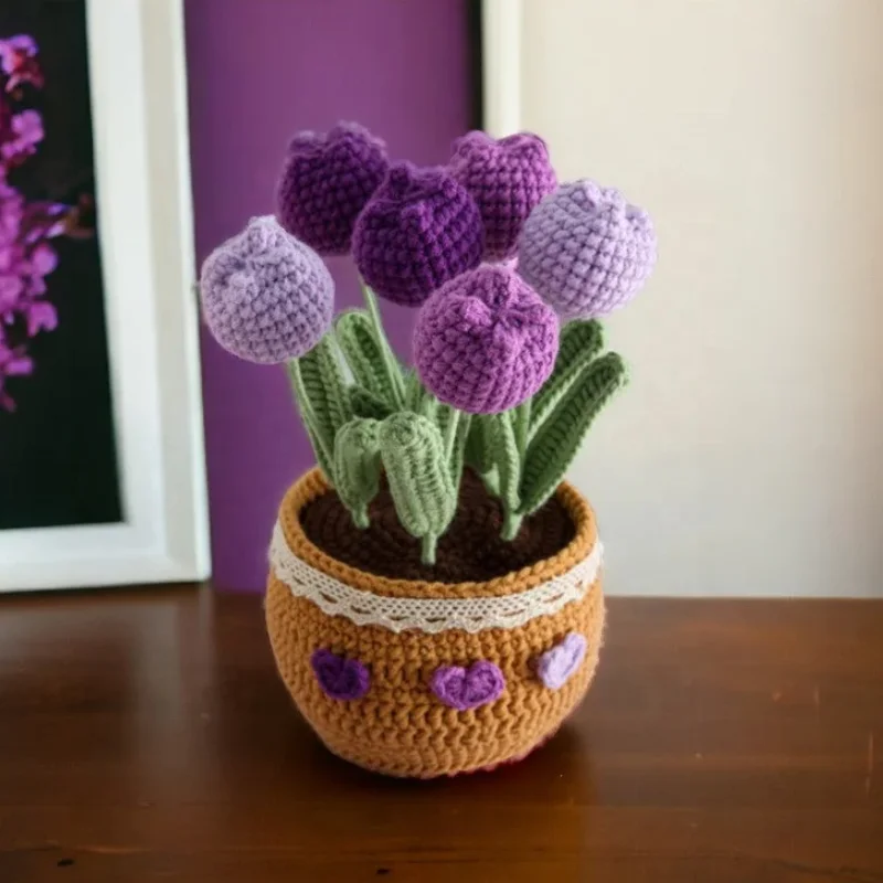 Fleur En Pot Tissée à La Main GT, Crochet De Fleurs Inachevées, Ornements De Plantes De Tournesol, Décor De Mariage à La Maison