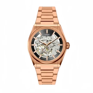ODM Custom Logo Luxury Business Men Rose Gold Mechanical Watches Skeleton Automatic Watch with Seiko NH70