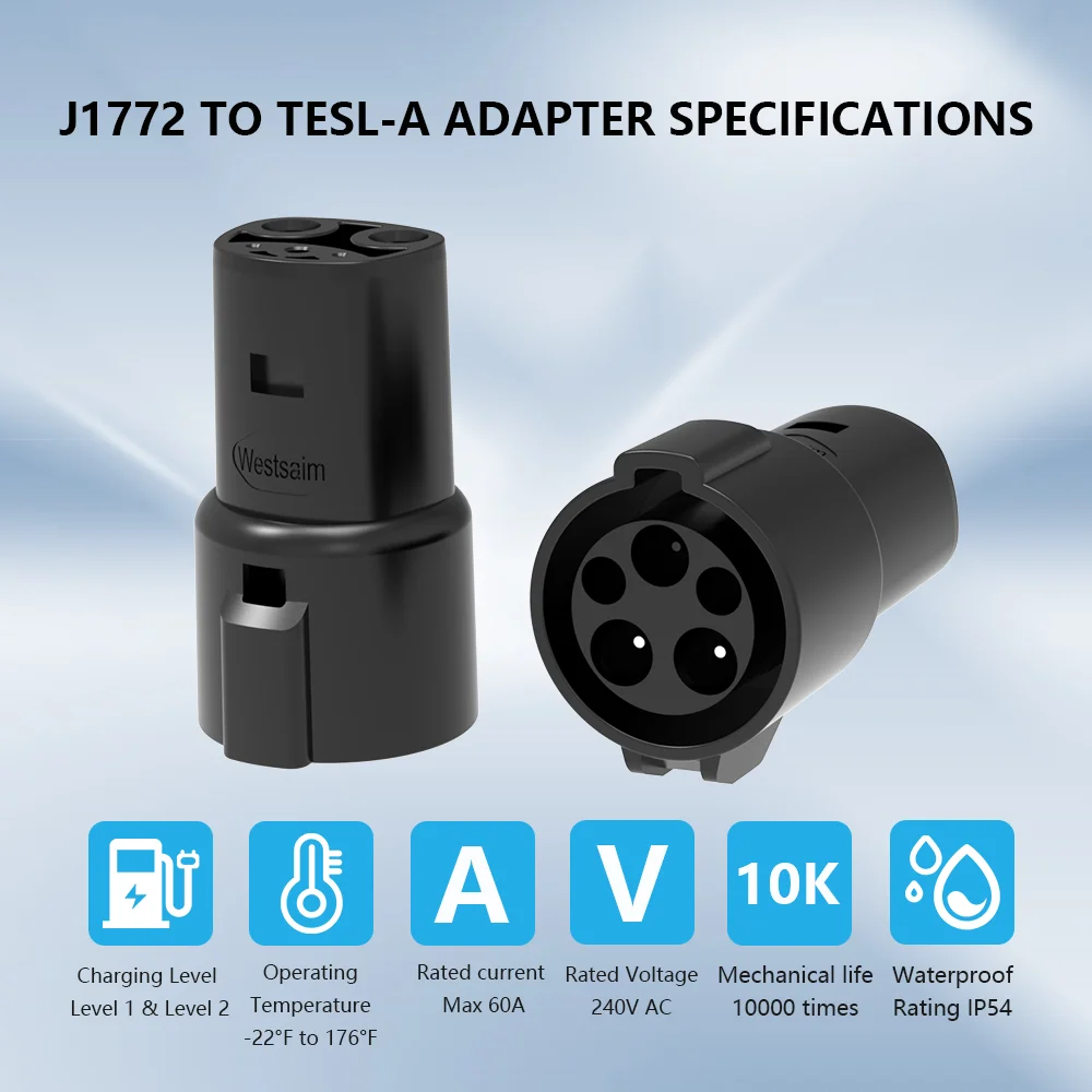 SAE J1772 Electric Vehicles Charging Plug Portable EV Charger Type 1 Adapter for Tesla Vehicles