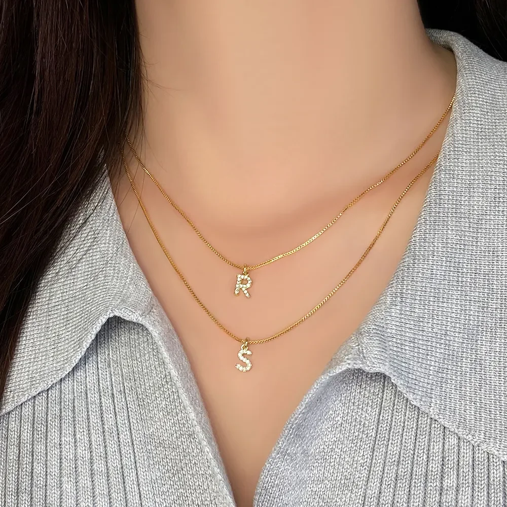 Classic Cute Small Gold Silver Cz A-Z Letter Alphabet Pendant Necklace for  Children and Women