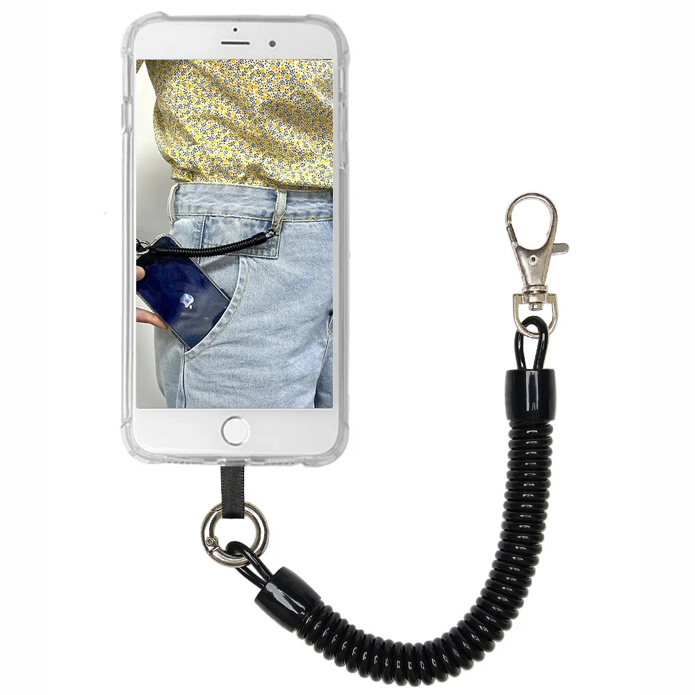 Anti-Lost Black Phone Lanyard Phone Case Rope and Tether for Drop  Protection Phone Strap with Patch Cellphone Elastic Strap