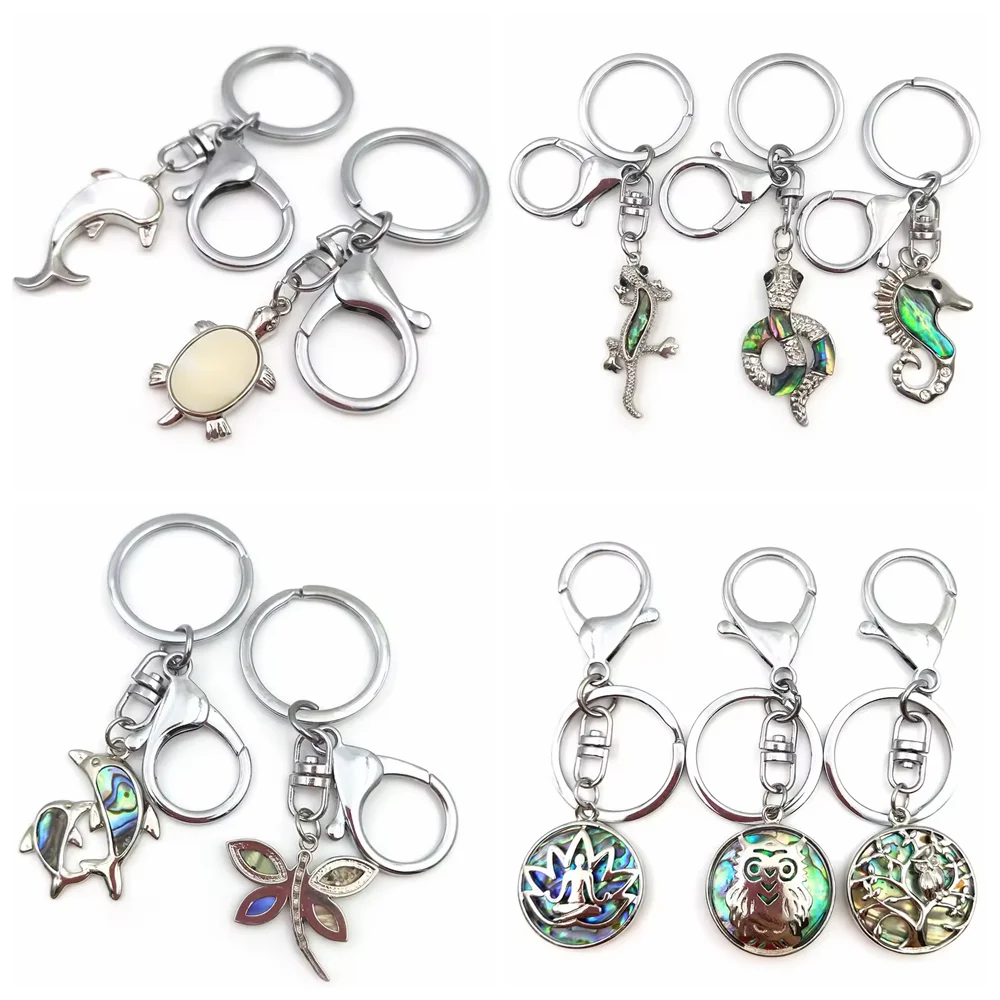 Cheap Custom Made Animal Colorful Shell Metal Jewelry Alloy Horse Lizard Turtle Dolphin Keychain Key Ring Holder Chain for Gift