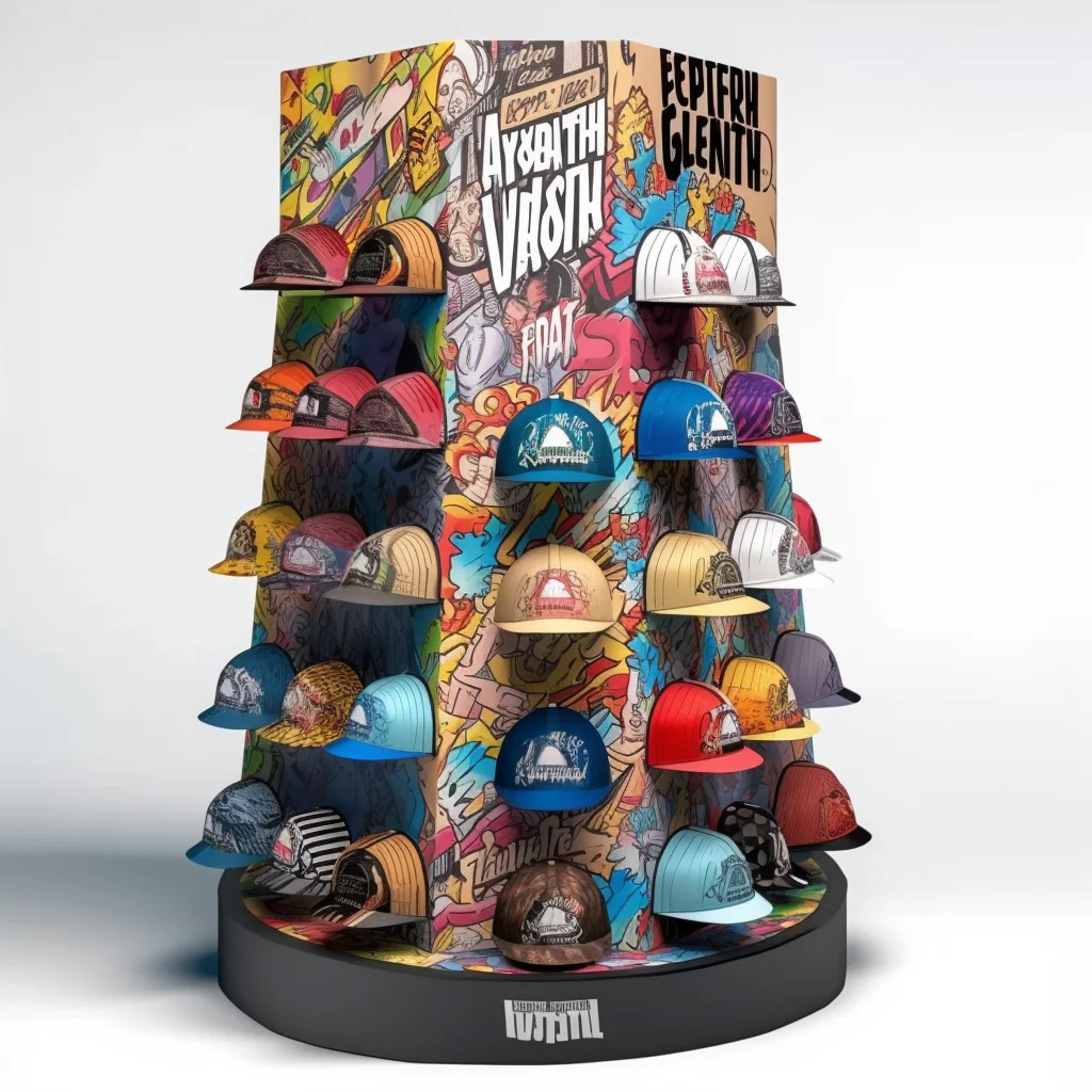 Custom Cardboard Cap Baseball Floor Pop Display Stand Cardboard Hat Display Rack Units Cardboard T-shirt Clothing Display