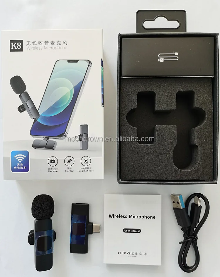 K8 Wireless Lapel Microphone Professional Podcast Lavalier Mic K9 Dual