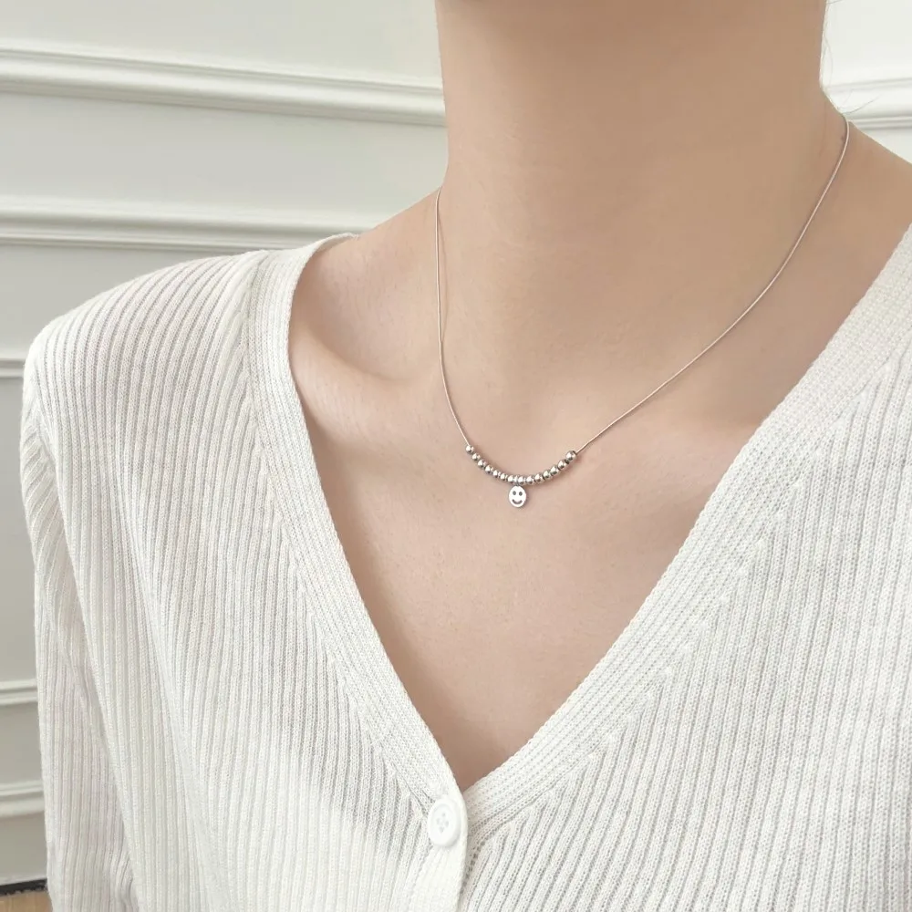 KAKODIY exquisite jewelry rhodium plated sterling silver chain bead face smile pendant necklace gift daily wear for women detail 1