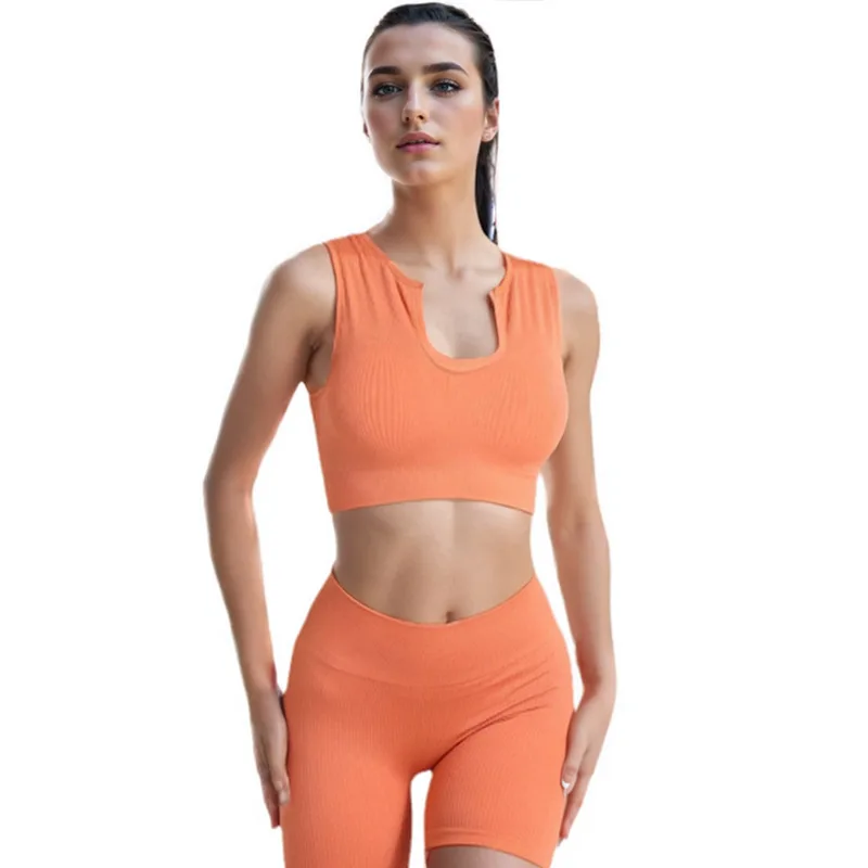 Factory Wholesale Seamless Women Ribbed Sleeveless Tank Top Fashion Women's Cropped Training Trim Sports Yoga Bra