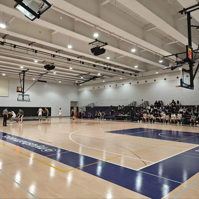 Merry Flame Maple Sports Flooring Engineered Wooden Basketball Court with Double Sleepers Fire Resistant for Indoor Use