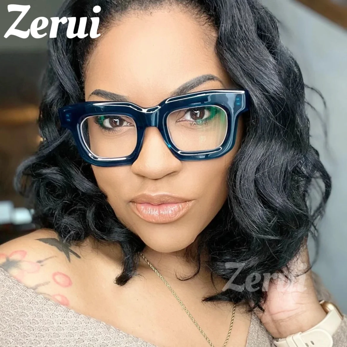 High Quality Eyewear Blue Optical Glasses Eye Frames Acetate Square Thick  Frames Unisex Glasses Frame - Main Image