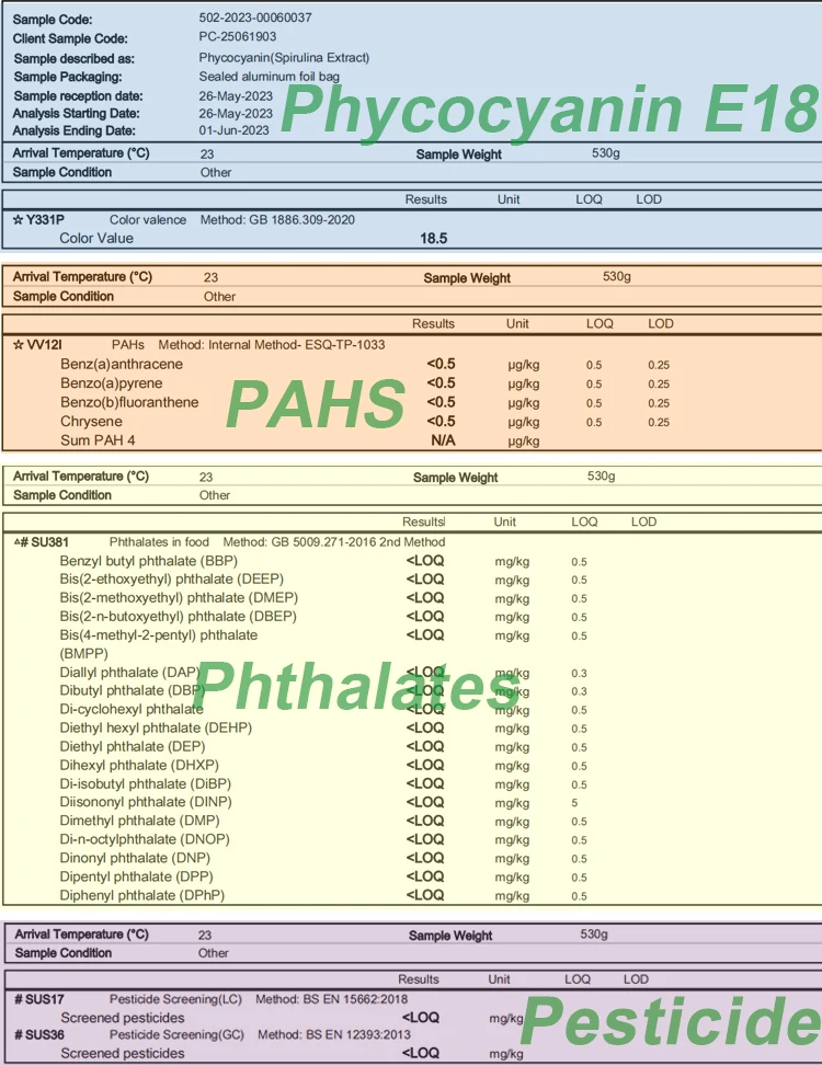 Wholesale Price E6 E18 E25 E40 Organic Blue Spirulina Majik Extract